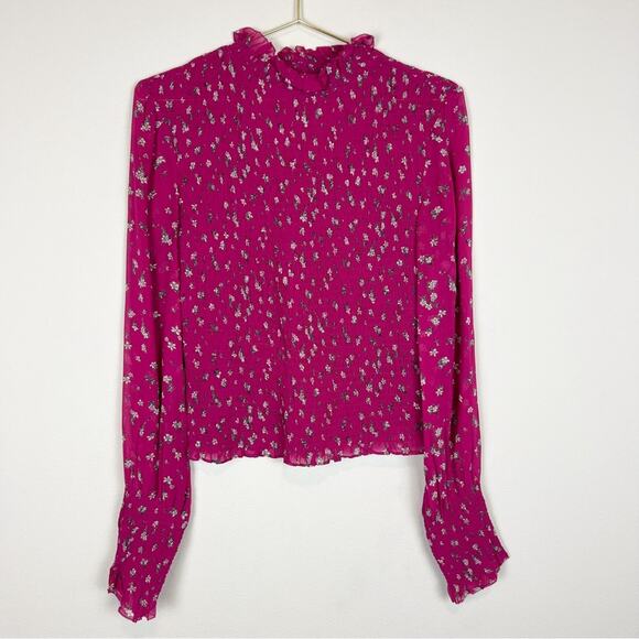 Rag & Bone Kayden Floral Blouse Long Sleeve Smocked‎ Ruffle Pink Size Medium - Picture 4 of 10